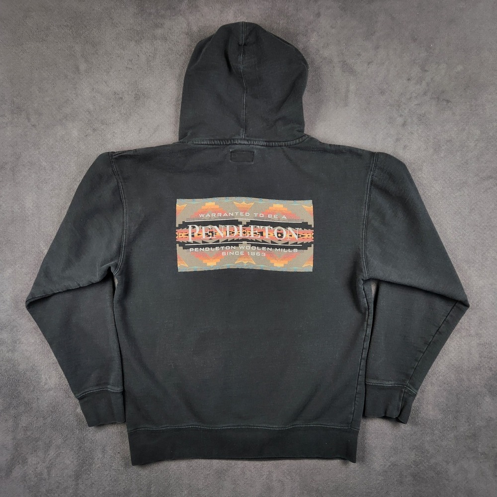 Pendleton Hoodie Mens Medium Black Graphic Logo Southwestern Pullover Sweatshirt